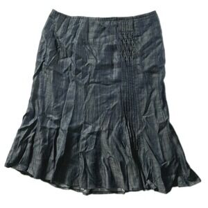 INSIGHT Chambray Skirt Women 14 Blu Tencel Midi Trumpet Pleated Ruffle Hem Lined